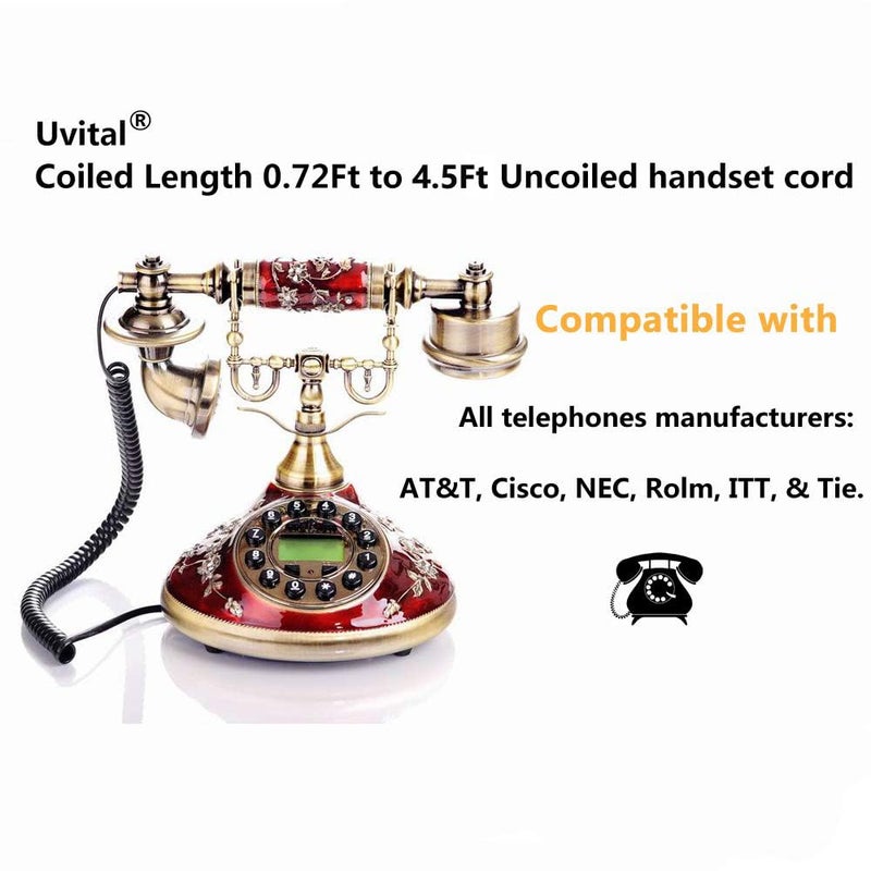 Uvital Telephone Phone Handset Cable Cord, Coiled Length 0.72 to 4.5 Feet Uncoiled Landline Phone Handset Cable Cord RJ9/RJ10/RJ22 4P4C(Black) (4.5ft) - Image 5